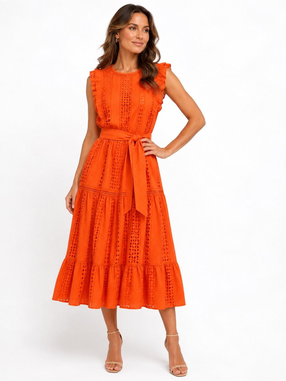 J.Crew All Over Eyelet Wrap Midi Dress - Resort Orange - Size 10